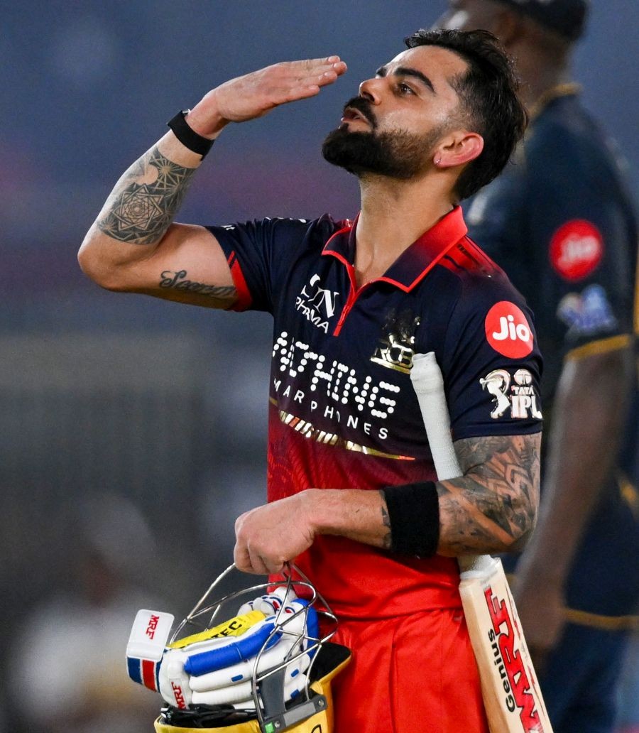 Royal Challengers Bengaluru's Virat Kohli celebrates after the team won the Indian Premier League (IPL) 2026 final match against Gujarat Titans in Ahmedabad, Gujarat, on May 31, 2026. (IANS Photo)