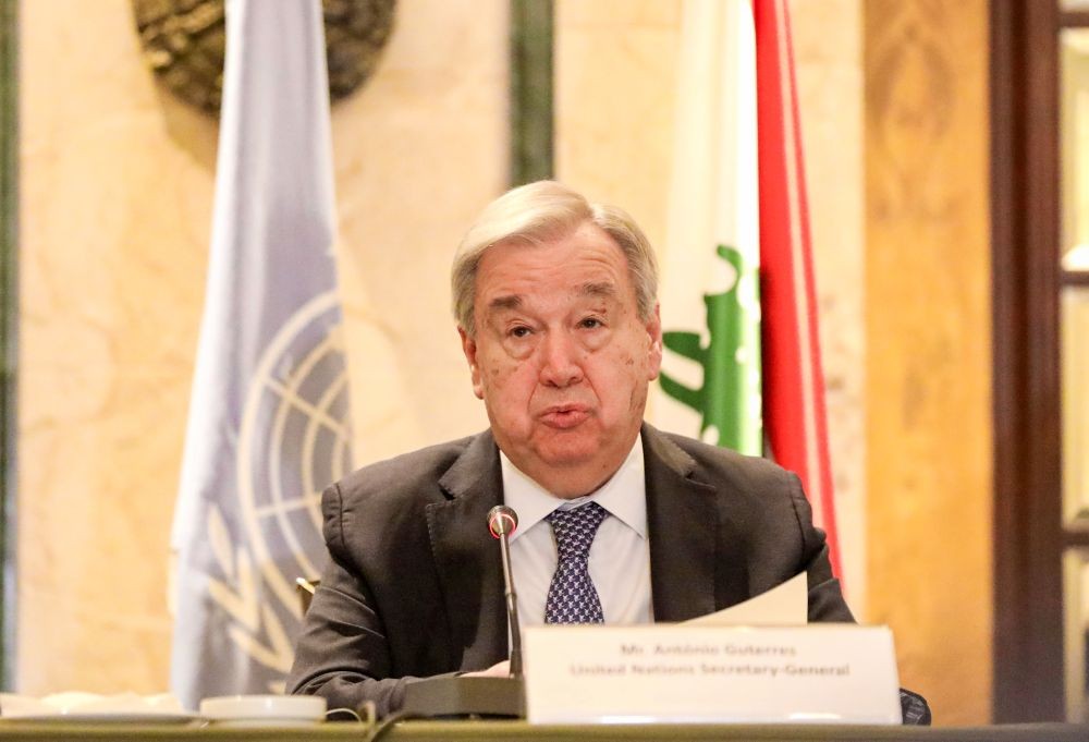 UN Secretary-General António Guterres speaks at a press conference in Beirut, Lebanon, on March 14, 2026. (Xinhua via IANS Photo)