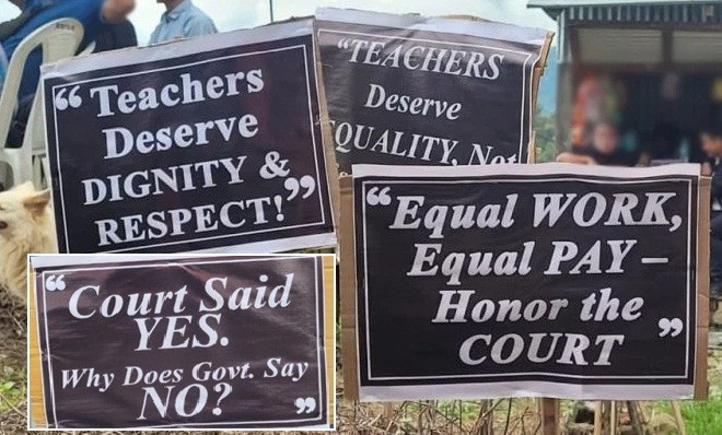 Collage of placards displayed during an indefinite sit-in protest organised by the Nagaland RMSA Teachers’ Association (NRMSATA)-2016 in Kohima on September 8, 2025. (Morung File Photo)