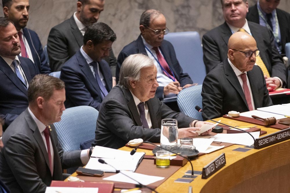 United Nations Secretary-General António Guterres speaks during the UN Security Council open debate on the safety and protection of waterways in the maritime domain at the UN headquarters, in New York on April 27, 2026. (IANS Photo)