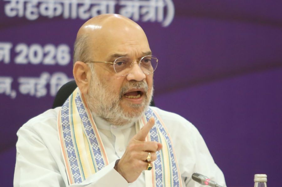 Union Home Minister Amit Shah addresses the 10th Apex Level Meeting of the Narco-Coordination Centre (NCORD) and the release of the Vision Document on Narcotics Control at Vigyan Bhawan in New Delhi on June 26. (IANS Photo)
