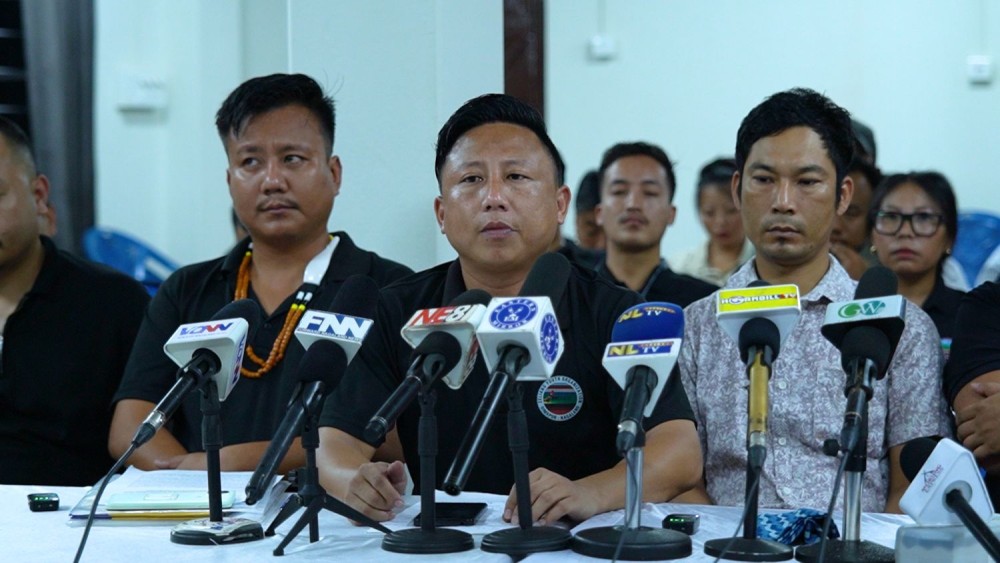 ZYOD President Idizeung Reunim and other representatives at the press conference in Dimapur on June 14. (Morung Photo)