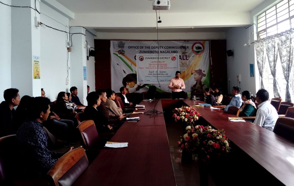 Deputy Commissioner, Zunheboto, Dharam Raj addresses the district-level launch of the Stop Zunheboto rolls out Stop Diarrhoea Campaign 2026 Campaign 2026 at the DC Conference Hall, Zunheboto on June 16. (Morung Photo)