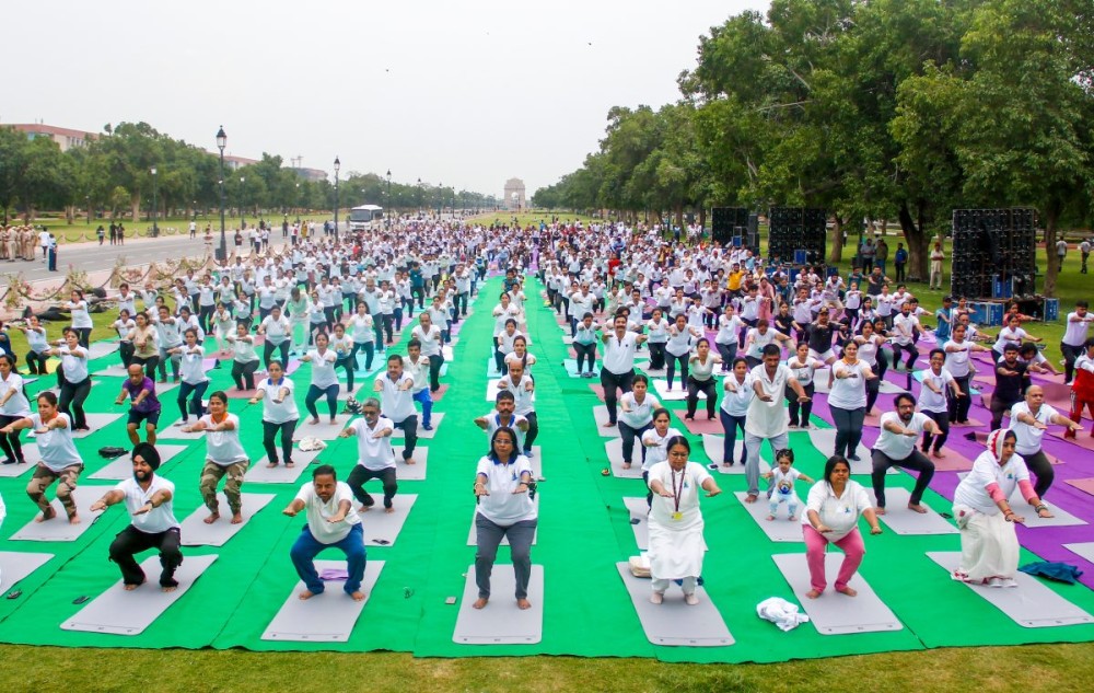 New Delhi: Yoga enthusiasts perform yoga exercise during the International Day of Yoga 2026 celebrations at Kartavya Path in New Delhi on Sunday, June 21, 2026. (Photo: IANS/Wasim Sarvar)