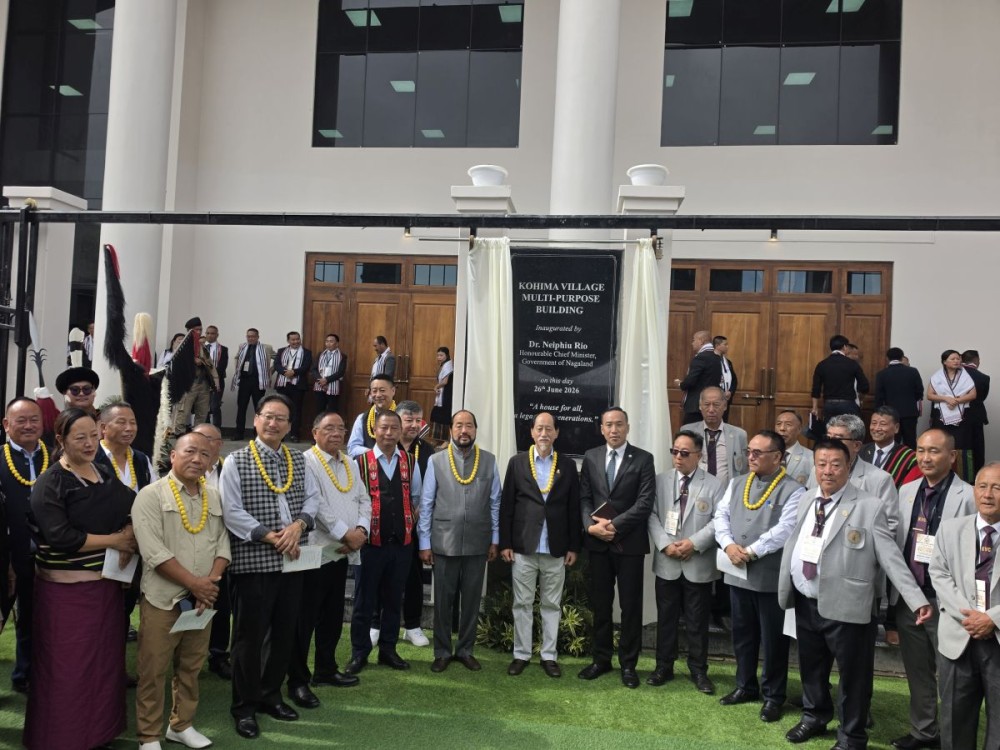 Chief Minister of Nagaland, Dr Neiphiu Rio seen with other dignitaries during the inauguration of Kohima Village Multipurpose Building at Ziekezou, Kohima Village on June 26.
