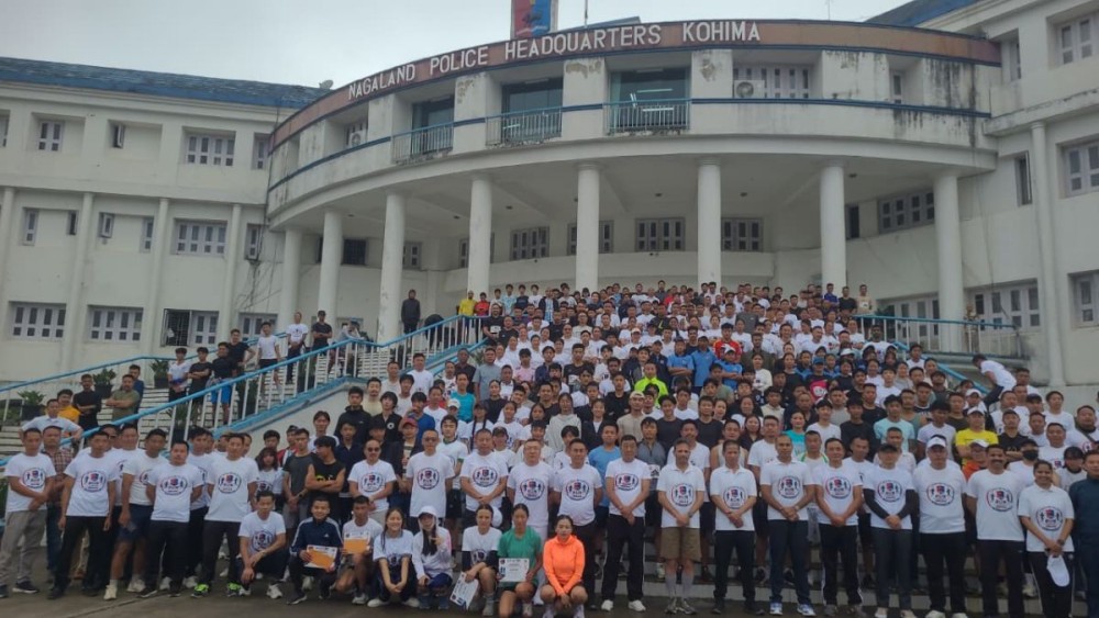 Winners and participants of 5Km Awareness Run Against Drug with DGP Nagaland and others on June 26 in Kohima. (Morung Photo)