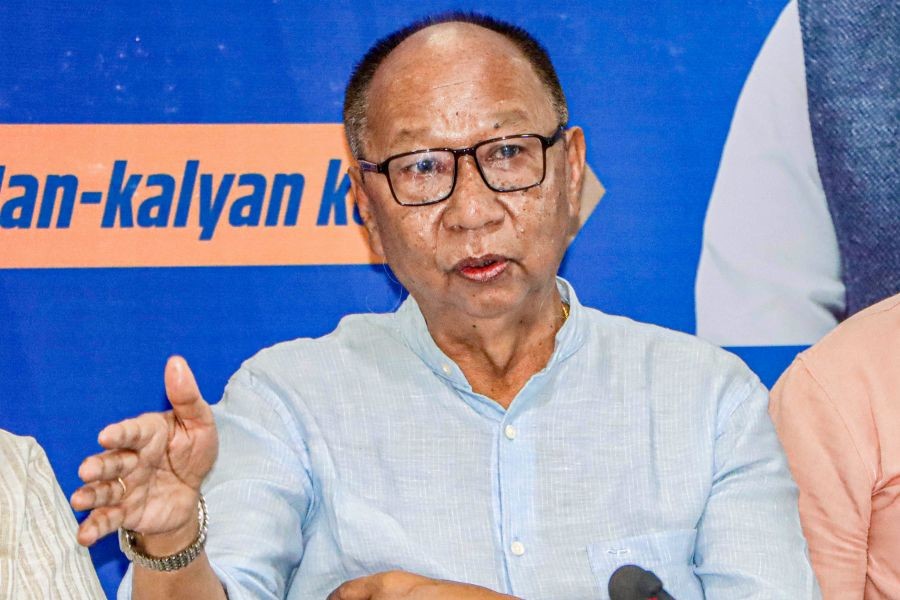 Manipur Chief Minister Yumnam Khemchand Singh addresses the media at the Chief Minister’s Secretariat, in Imphal on June 14, 2026. (IANS Photo)