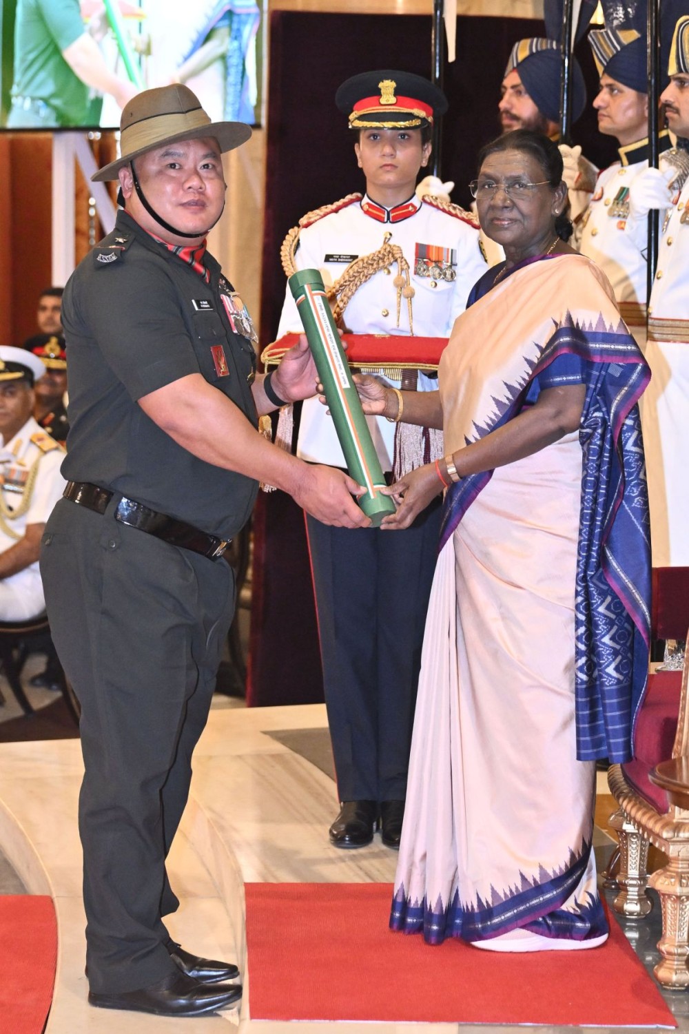 Naib Subedar H Hokato Sema, 9 Assam from Nagaland conferred the Ati Vishisht Seva Medal by President Droupadi Murmu for his distinguished service on June 29.