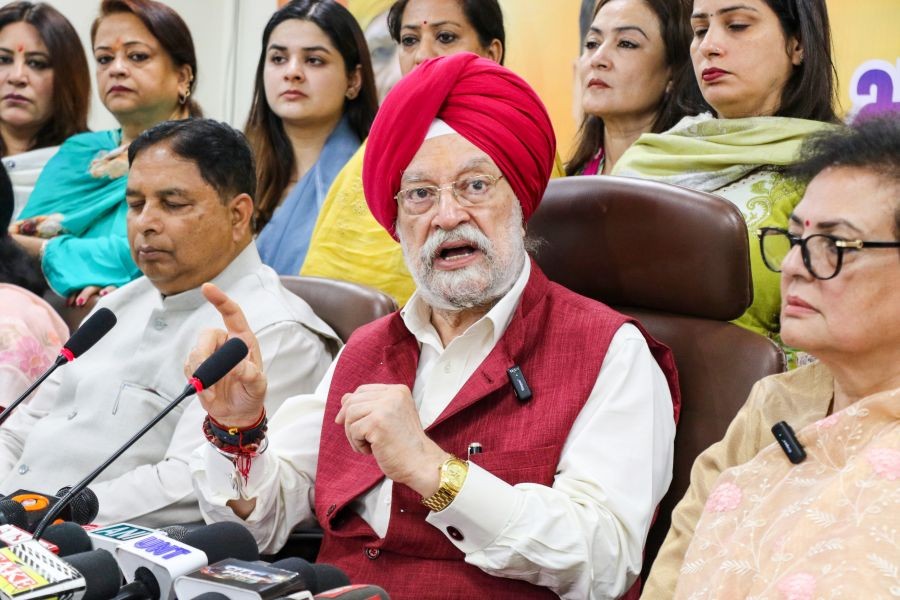 Union Minister of Petroleum and Natural Gas Hardeep Singh Puri addresses a press conference at the BJP headquarters in Jammu on April 19, 2026.  (IANS File Photo)