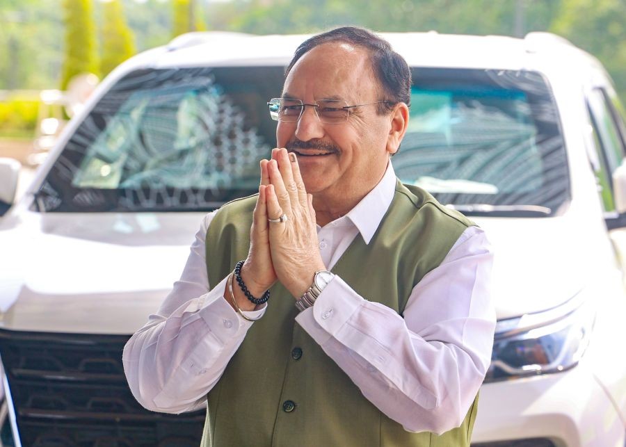 Union Health Minister J.P. Nadda arrives for the National Democratic Alliance (NDA) leaders' meeting at Bharat Mandapam in Pragati Maidan, New Delhi, on June 10, 2026. : IANS (Photo)