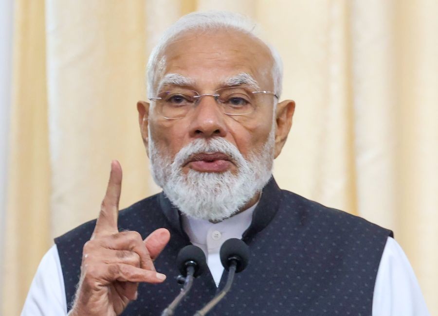 Prime Minister Narendra Modi speaks during a joint press meeting following delegation-level talks in Victoria on June 28, 2026. (IANS/PMO Photo)
