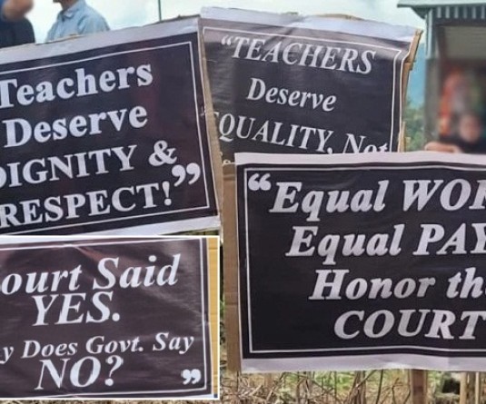 Collage of placards displayed during an indefinite sit-in protest organised by the Nagaland RMSA Teachers’ Association (NRMSATA)-2016 in Kohima on September 8, 2025. (Morung File Photo)
