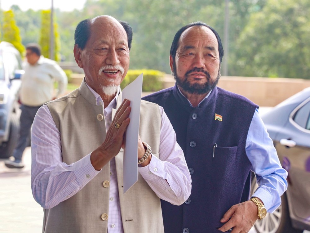 New Delhi: Nagaland Chief Minister Neiphiu Rio and Deputy Chief Minister Yanthungo Patton arrives for the National Democratic Alliance (NDA) leaders' meeting at Bharat Mandapam in Pragati Maidan, New Delhi, on Wednesday, June 10, 2026. (Photo: IANS/Prem Nath Pandey)
