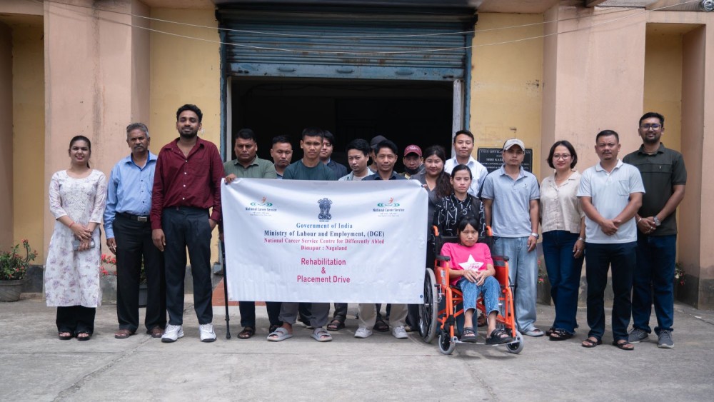 Officials of the National Career Service Centre for Differently Abled (NCSCDA), Dimapur, with candidates after a placement drive at the Assistant Labour Commissioner's Building, Purana Bazar, on June 12. (Morung Photo)