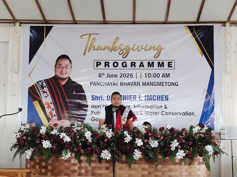 Advisor Daochier I Imchen speaking during the thanksgiving programme organised by Mangmetong Village Council on June 6. (Morung Photo)