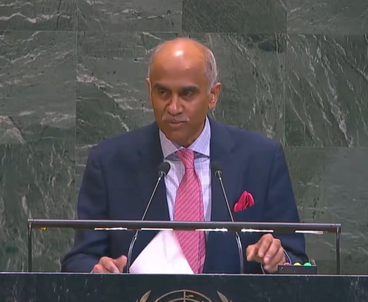 India’s Permanent Representative P Harish speaks at the United Nations General Assembly on Friday, June 5, 2026. (UN/IANS Photo)