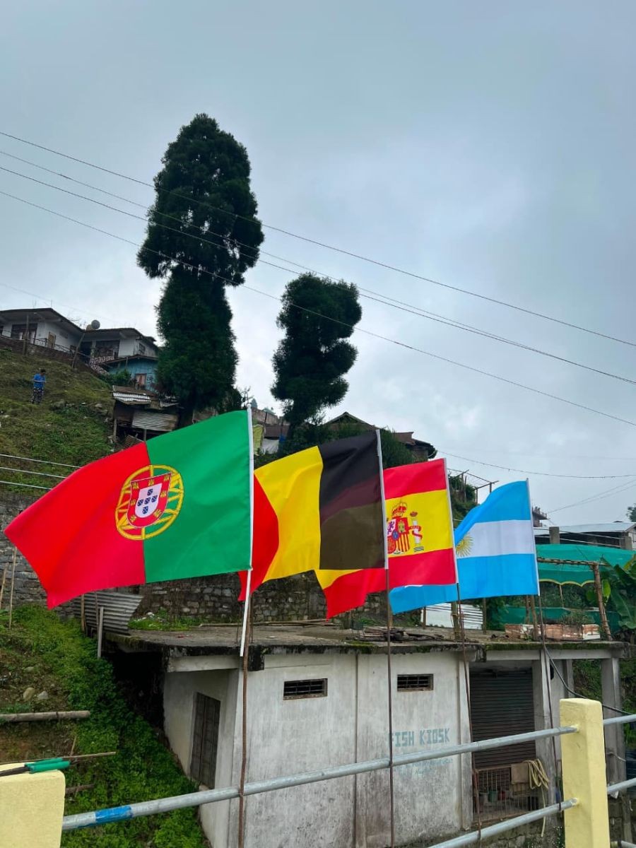 Ahead of the World Cup, flags of different countries seen waving at DC Hill Colony in Zunheboto. (Morung Photo)