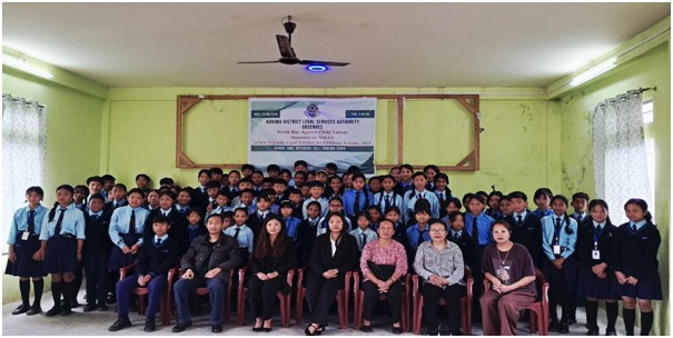 KDLSA officials along with faculty and students during a legal awareness programme held at Government Middle School Officers' Hill, Kohima on June 12.