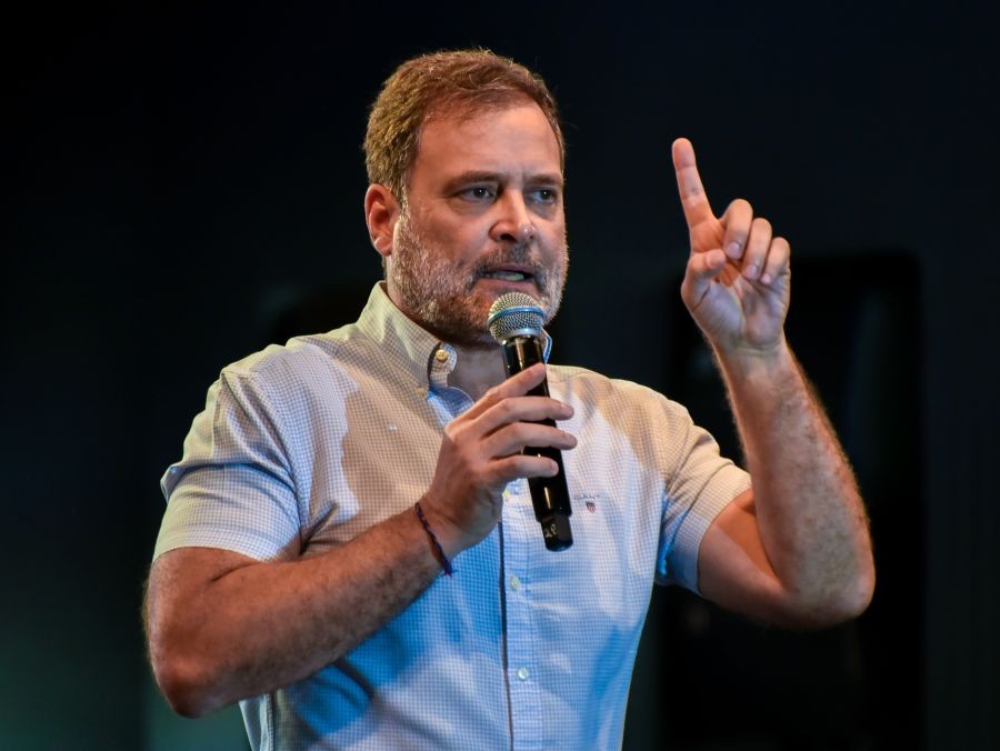 Leader of Opposition in the Lok Sabha Rahul Gandhi interacts with students during the 'Chhatron Ki Goonj' programme in Kota, Rajasthan, on June 17. (IANS Photo)