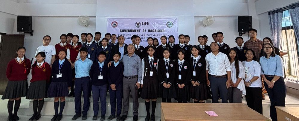 Officials along with the participants during the essay writing, slogan writing and drawing competitions for high school students at DNRE office in Kohima on June 2.