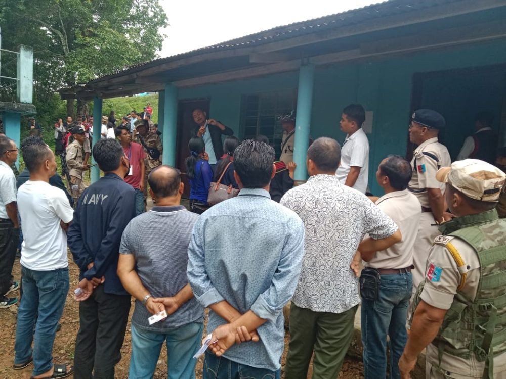 Officials and others during the bye-election to Ward-9 (Samba Ghoki) of Atoizu Town Council on June 16.