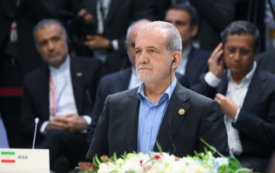 Iranian President Masoud Pezeshkian at the BRICS Summit narrow format session on October 23, 2024. (IANS File Photo)