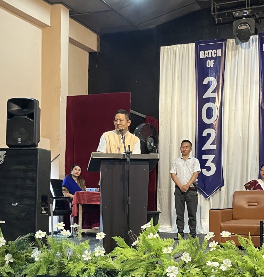 NLA Speaker Sharingain Longkumer addresses the gathering during the Graduation Day 2026 programme held at the Yashipokla Memorial Hall in Chümoukedima on June 4.