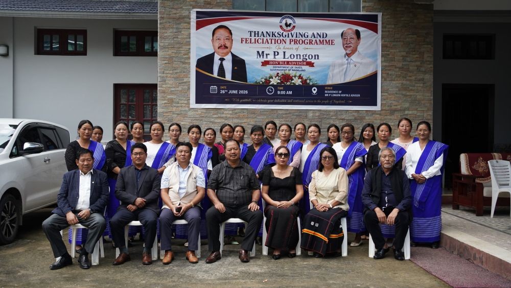 P Longon along with NPF Noklak Division party workers during a thanksgiving and felicitation programme in Noklak on June 26.
