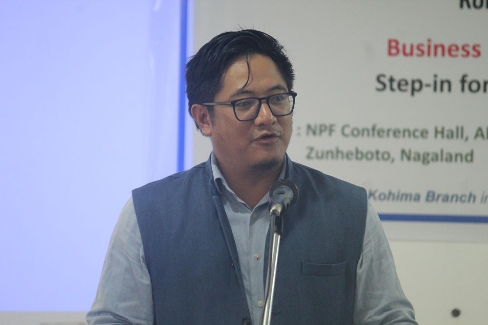 Vikethozo Kulnu, Executive Officer, NEDFi speaking at the business meet.