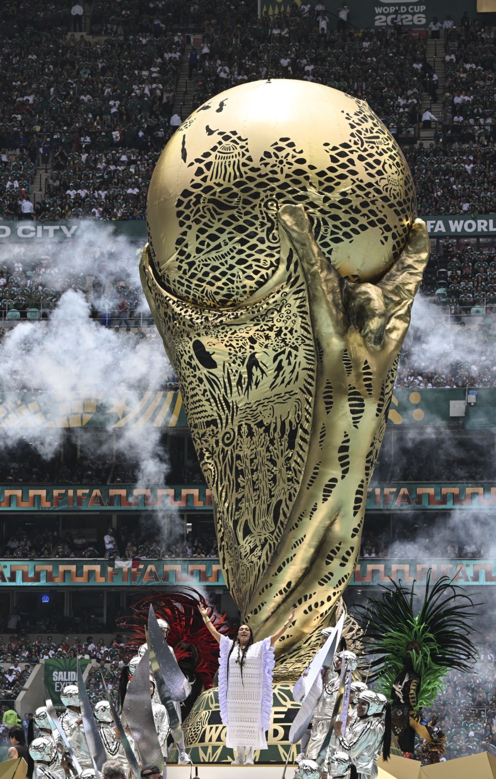 Mexico City: The FIFA World Cup Trophy is seen during the opening ceremony of the 2026 FIFA World Cup at Mexico City Stadium in Mexico City, Mexico, June 11, 2026. (Photo: Xinhua via IANS)