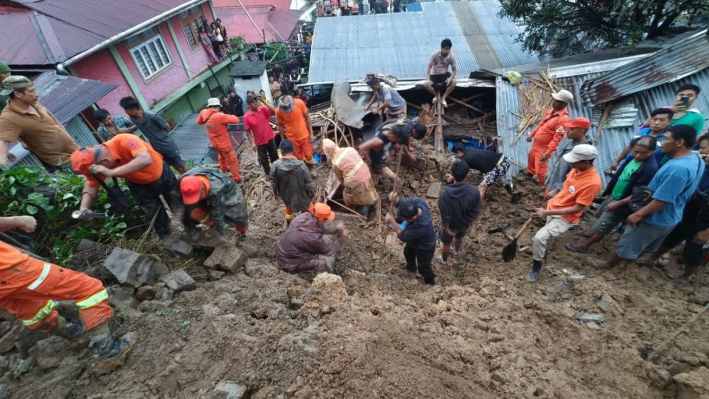 SDRF personnel, police and local residents carried out a night-long rescue operation after the Penli Ward landslide in Mokokchung on July 29.