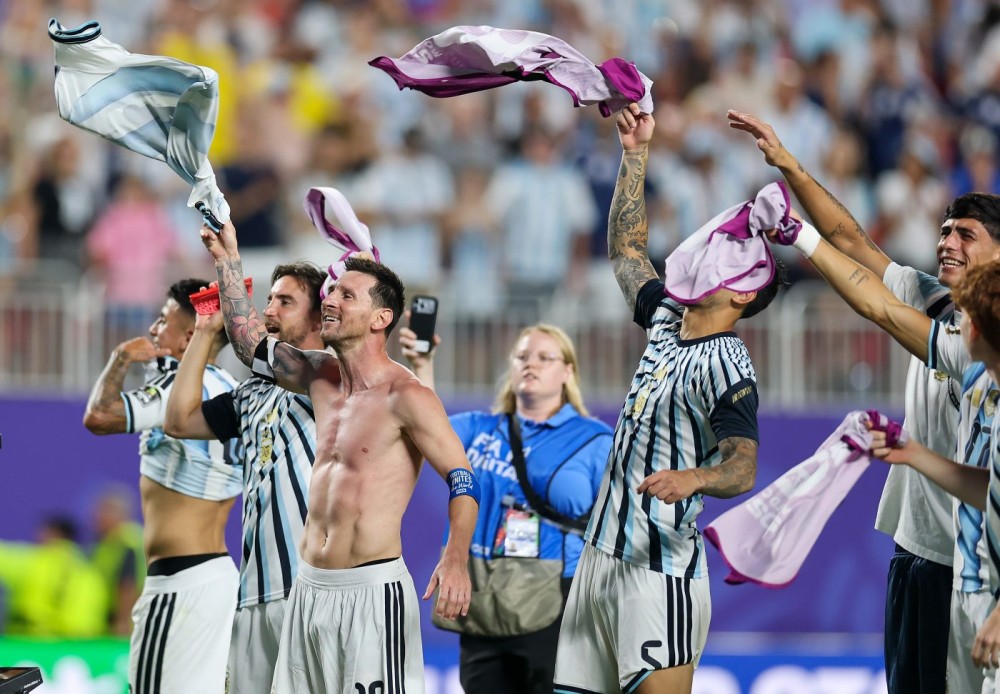 Kansas City: Players of Argentina celebrate after the quarter final match between Argentina and Switzerland at the 2026 FIFA World Cup at the Kansas City Stadium in Kansas City, the United States, July 11, 2026. (Xinhua via IANS)
