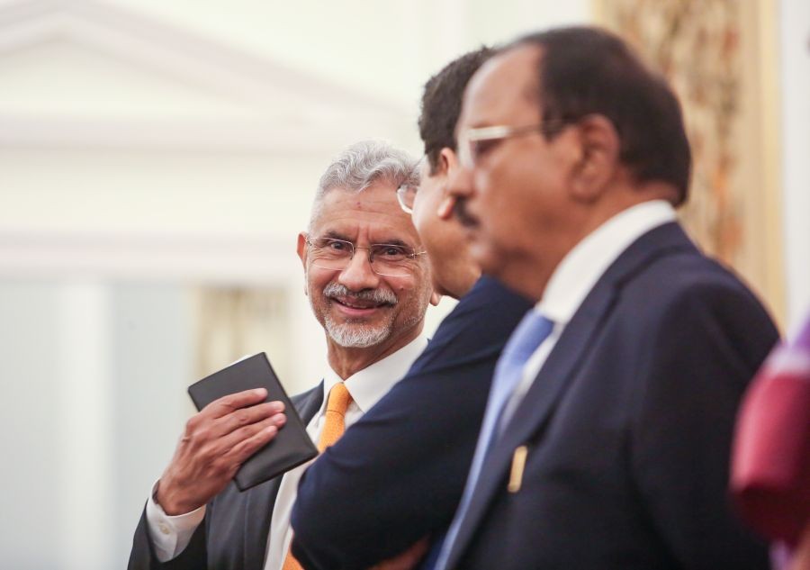 External Affairs Minister S. Jaishankar, Union Minister of Commerce & Industry Piyush Goyal and National Security Advisor (NSA) Ajit Doval during a joint press statement after a meeting between Prime Minister Narendra Modi and Austrian Chancellor Christian Stocker at the Hyderabad House in New Delhi. (IANS File Photo)