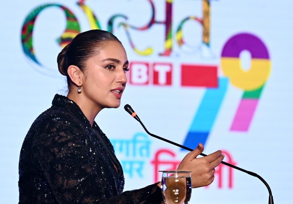 New Delhi: Actor Huma Qureshi addresses the 'NBT Utsav' programme in New Delhi on Saturday, July 4, 2026. (Photo: IANS/Deepak Kumar)