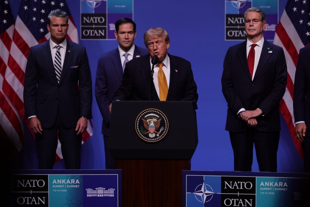 Ankara: U.S. President Donald Trump addresses a press conference at the 2026 NATO summit in Ankara, Türkiye, July 8, 2026. (Photo: Xinhua via IANS)