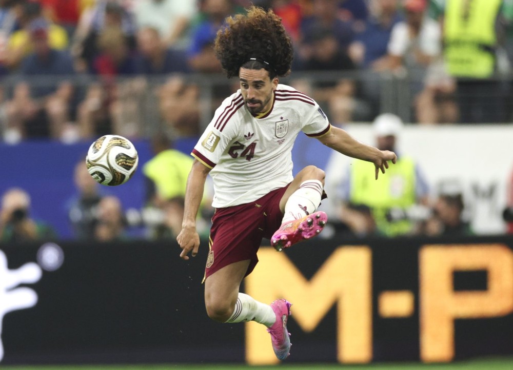 Dallas: Marc Cucurella of Spain competes during the semifinal match between France and Spain at the 2026 FIFA World Cup at Dallas Stadium in Dallas, the United States, July 14, 2026. (Photo: Xinhua via IANS)