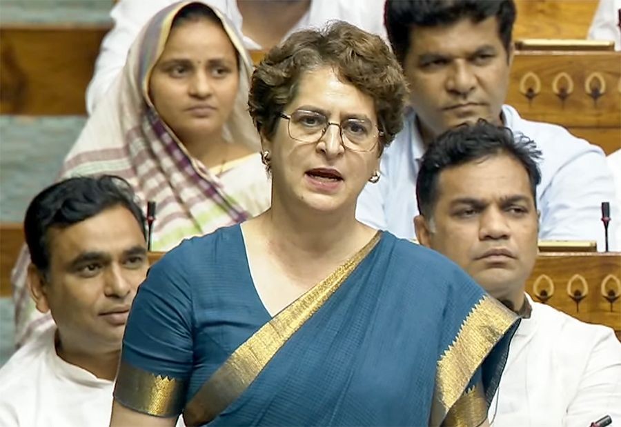 Congress MP Priyanka Gandhi Vadra speaks during a discussion on the Public Examinations (Prevention of Unfair Means) (Amendment) Bill, 2026, in the Lok Sabha at the Monsoon Session of Parliament in New Delhi on July 28, 2026. (IANS/Sansad TV Photo)