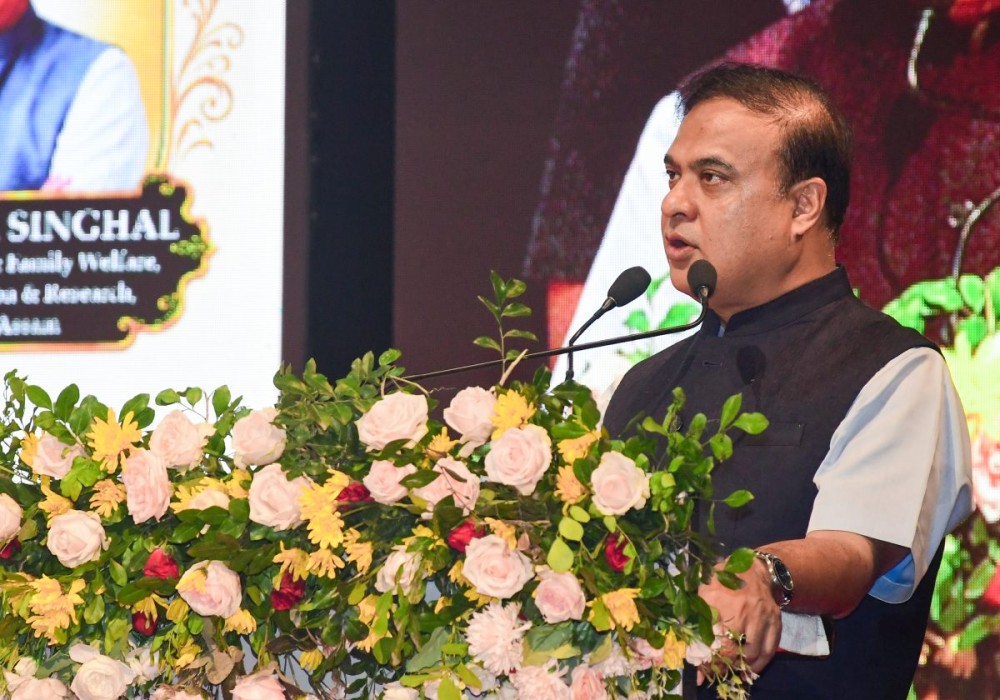 Guwahati: Assam Chief Minister Himanta Biswa Sarma addresses a programme marking the 110th anniversary of Shree Marwari Databya Aushadhalaya, the parent body of Marwari Hospital, at the Pragjyotika ITA Centre in Guwahati, Assam on Friday, June 26, 2026. (Photo: IANS/Indrajit Das)
