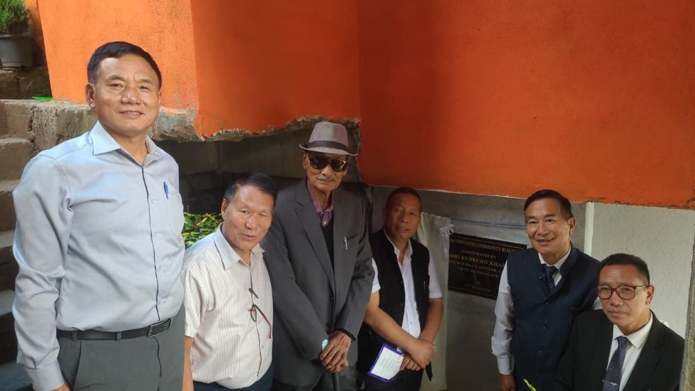Kudecho Khamo with others during the inauguration of Kohima Thipüzumi community building in Kohima on July 17. (Morung Photo)