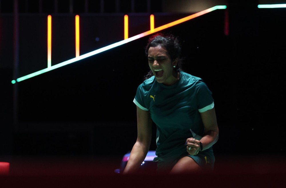 Tokyo: Pusarla V. Sindhu celebrates scoring during the women's singles semifinal match between Chen Yufei of China and Pusarla V. Sindhu of India at the Japan Badminton Open 2026 in Tokyo, Japan, July 18, 2026. Chen retired from the match due to injury. (Xinhua via IANS)