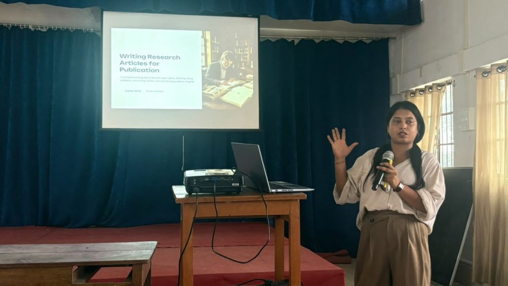 Resource person address the gathering during the Faculty Development Workshop held at college auditorium of MGM College on July 10. (Photo Courtesy: MGM College)