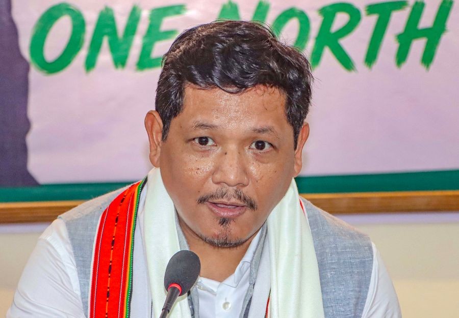 National People’s Party (NPP) National President and Meghalaya Chief Minister Conrad K. Sangma addresses the media at the party’s newly inaugurated Manipur State Office in Mantripukhri during his two-day visit to Manipur, in Imphal on July 24, 2026. (IANS Photo)