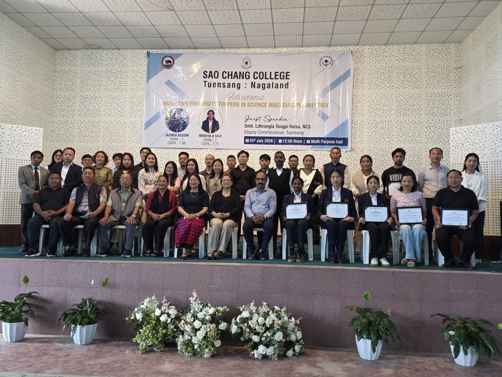 Faculty and students of Sao CC during the felicitation programme held at the college’s multipurpose hall on July 25. (Photo Courtesy: Sao CC)