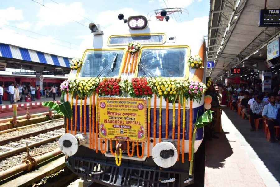Tripura CM flags off NE’s first MEMU electric train service. (IANS Photo)