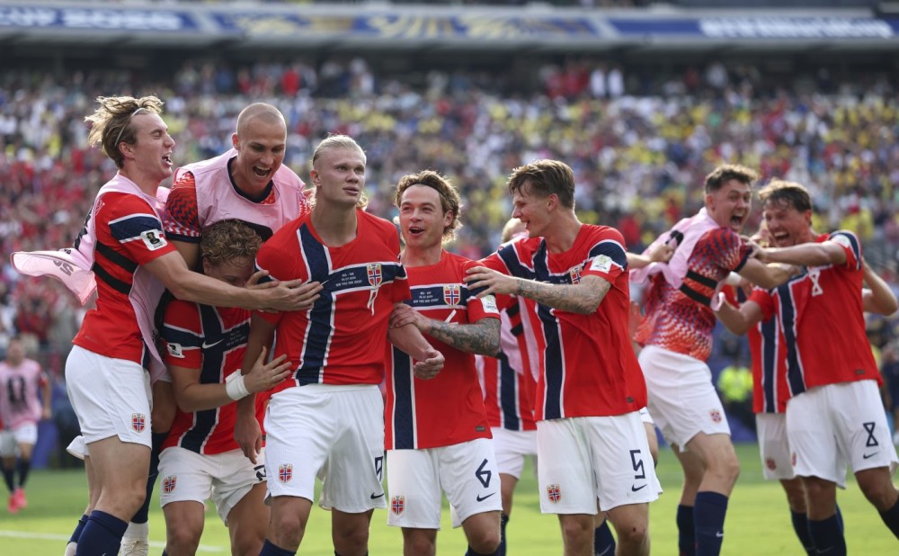 New Jersey: Erling Haaland (4th L) of Norway celebrates scoring with teammates during the round of 16 match between Brazil and Norway at the 2026 FIFA World Cup at the New York New Jersey Stadium, the United States, July 5, 2026. (Photo: Xinhua via IANS)