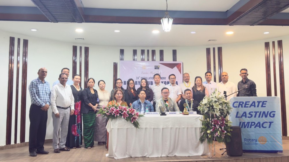Achumbemo Kikon along with others during the 24th installation ceremony of Rotary Club of Kohima at Hotel Japfü on July 17.