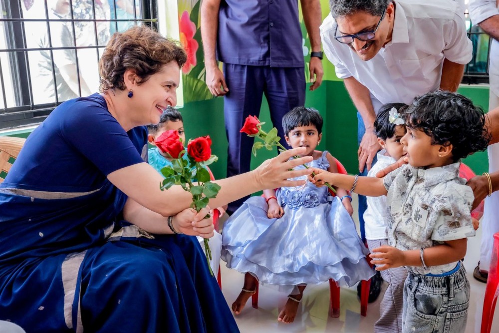 Sultan Bathery: Congress General Secretary and MP Priyanka Gandhi Vadra during the inauguration of a Smart Anganwadi at Kadalmadu in Wayanad district, Kerala on Saturday, June 27, 2026. (Photo: IANS/X/@INCIndia)