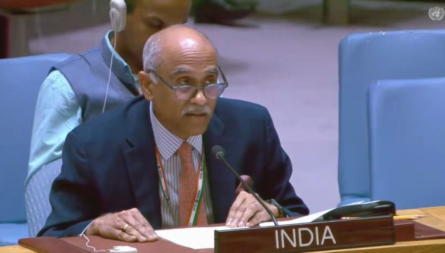 India’s Permanent Representative P Harish speaks at the United Nations Security Council debate on the Middle East on Tuesday, July 28, 2026. (Photo: UN)