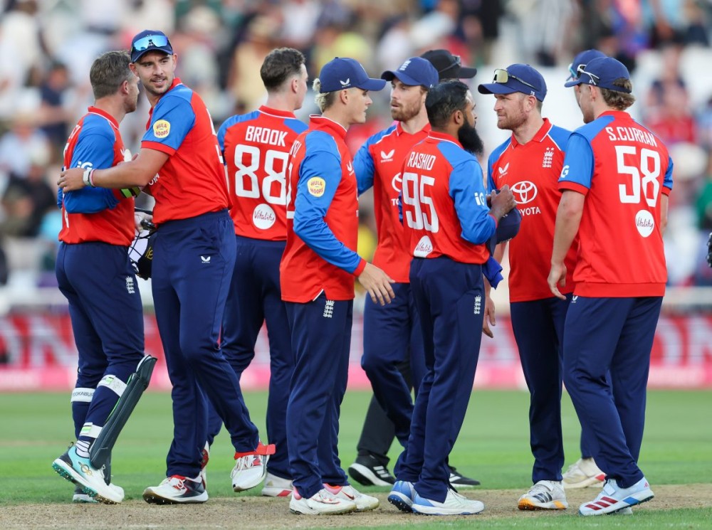 Nottingham: England players celebrate after their win in the third T20 International against India at Trent Bridge in Nottingham, England, on Tuesday, July 7, 2026. (Photo: IANS)