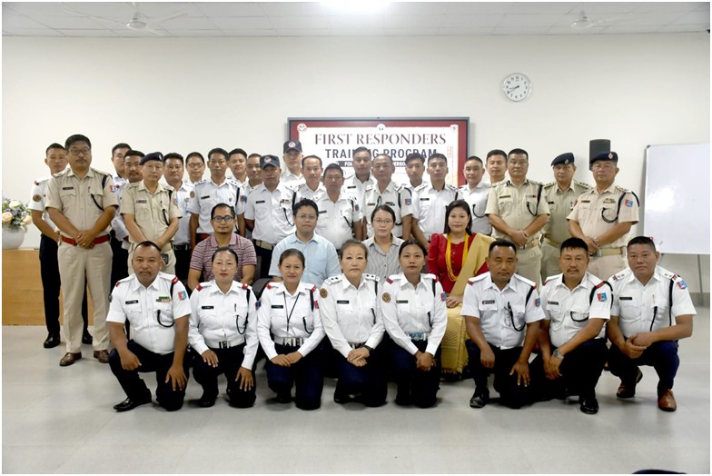 Autola T Imchen, along with other officials during a training programme for traffic personnel in Dimapur on July 24.